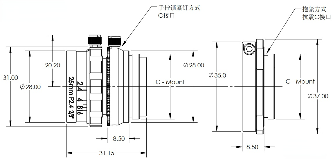 ZXJ-2524-8MP 产品尺寸