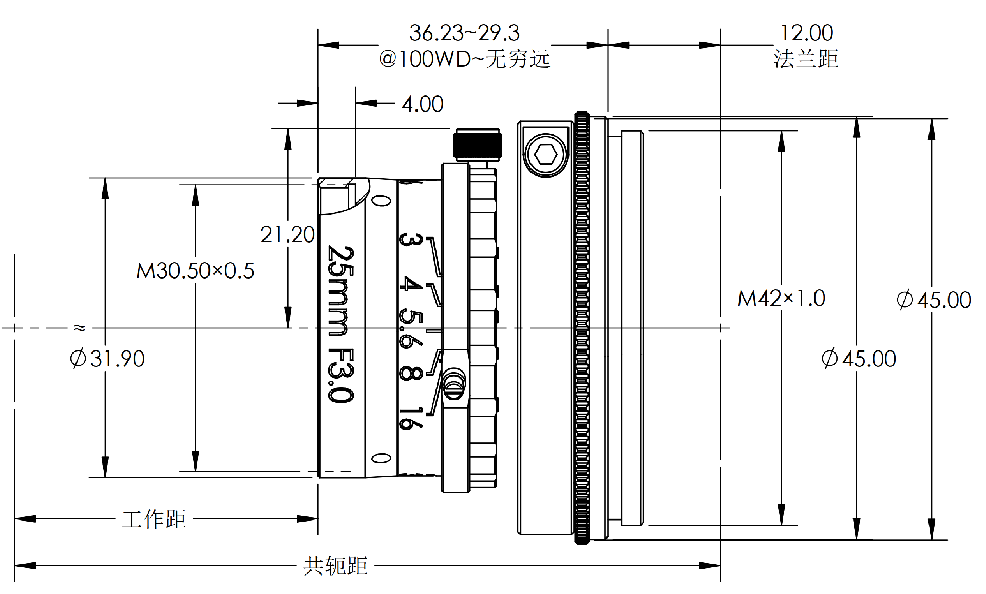 ZXJ-LS2530-M42 产品尺寸