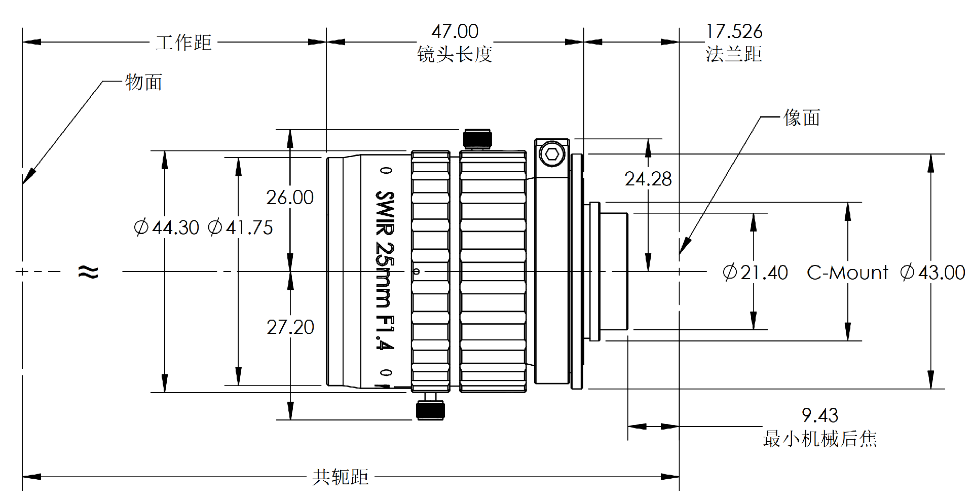 ZXJ-C2514SWIR-1Z 产品尺寸