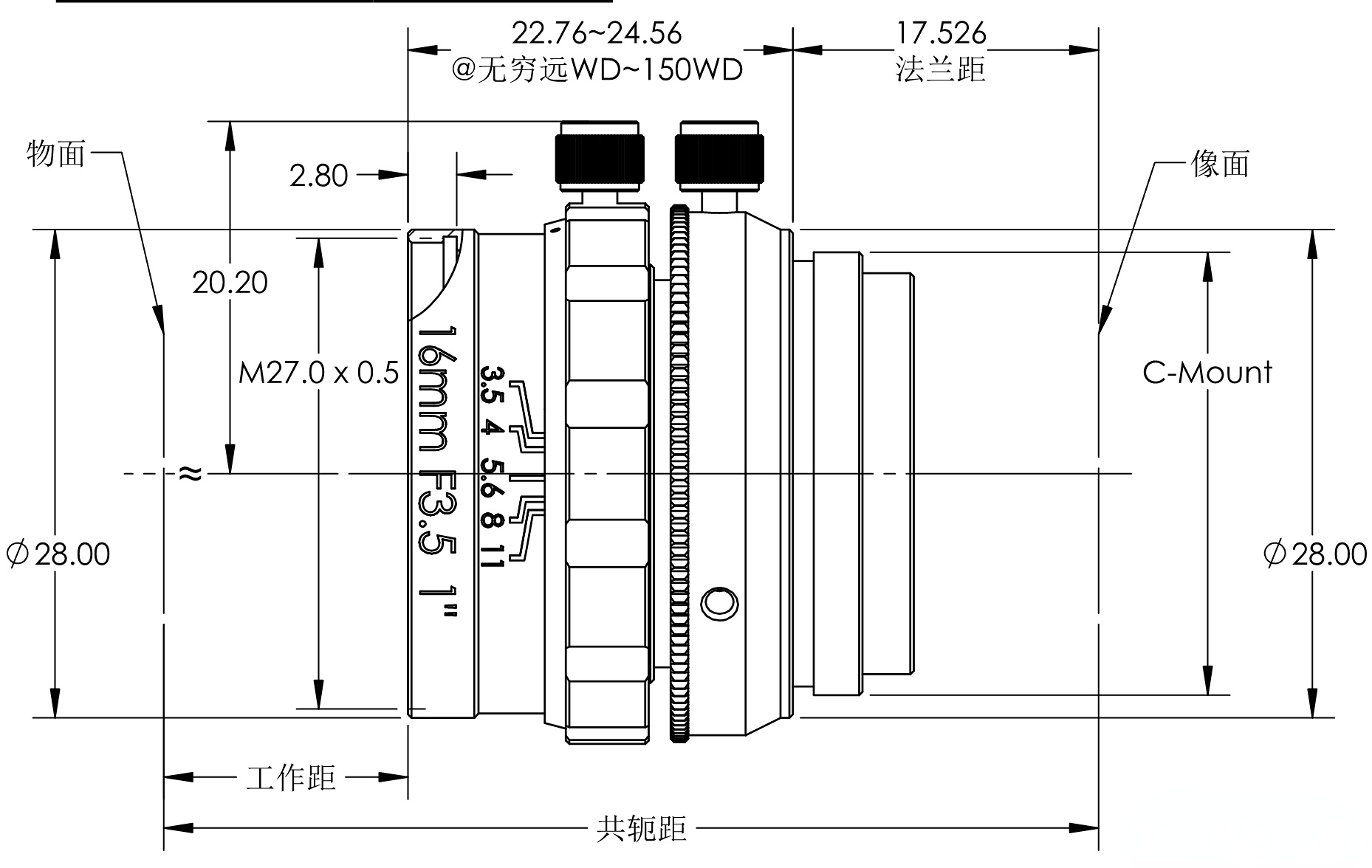 ZXJ-1635-20MP 产品尺寸
